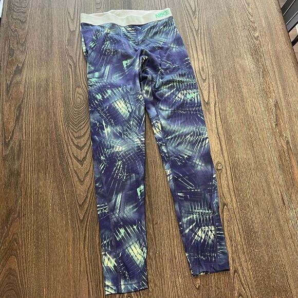 Nike Dri-Fit Hyperwarm Printed Tight Pants Mid-Rise 835620-508 Blue Green Size M - Picture 1 of 9